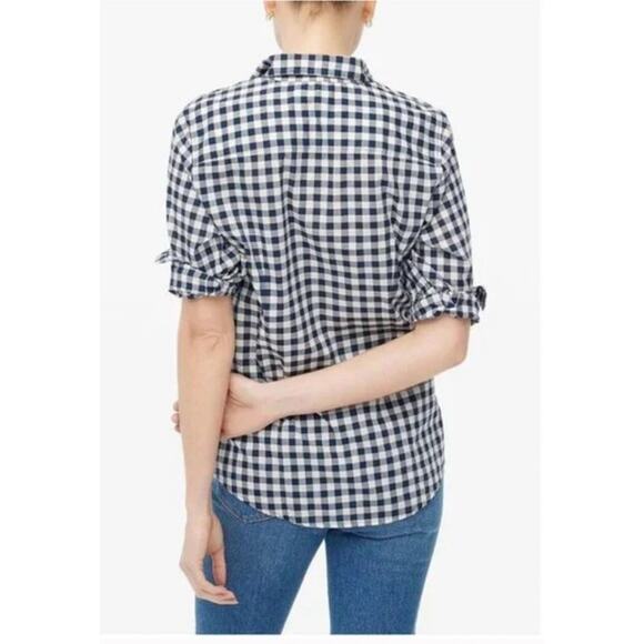 J CREW Womens Shirt Gingham Signature Fit Button Up Navy Blue White Plaid XS - Picture 2 of 12